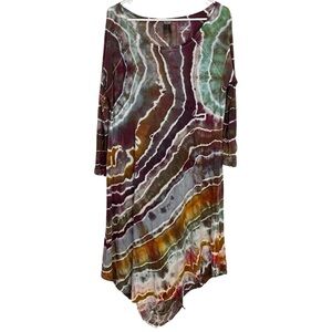 FP Free People We The Free Midi Tunic Dress Womens Small Geode Tie Dye Mesh Back